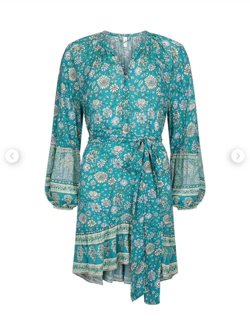 ๐ Spell Elysian Tunic Floral Mini Dress Ruffle Hem in Jade XS - Picture 6 of 11